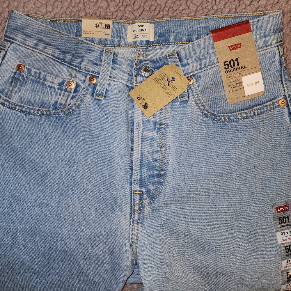 NWT MENS $60 Levi's Light Blue  Two-tone Unique 501 Original Jeans Size 27